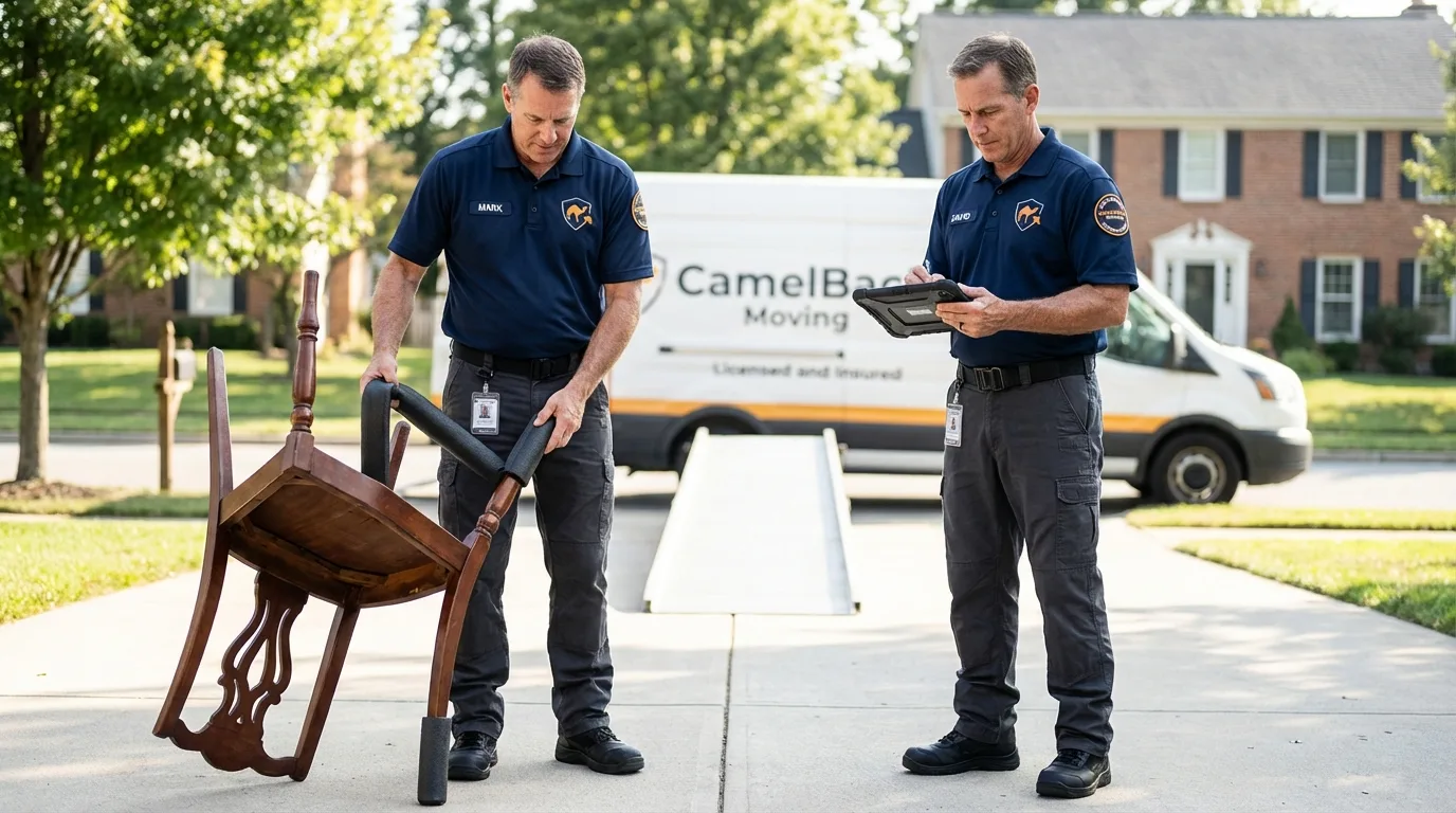 Movers inspecting furniture for damage prevention before loading in Smyrna, DE