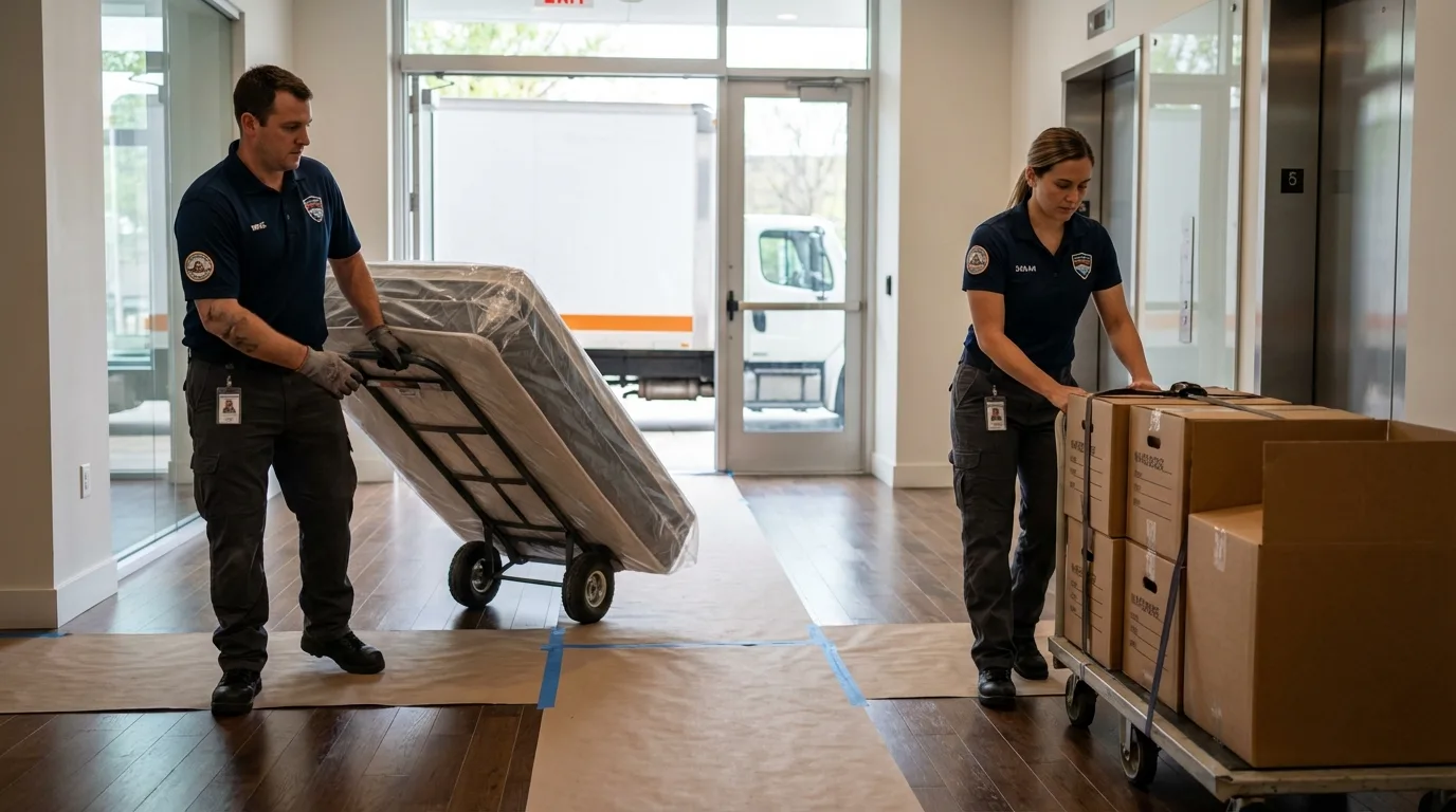 Professional apartment movers loading elevator in Smyrna, DE